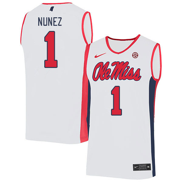 Ole Miss Rebels #1 Austin Nunez College Basketball Jerseys Stitched Sale-White